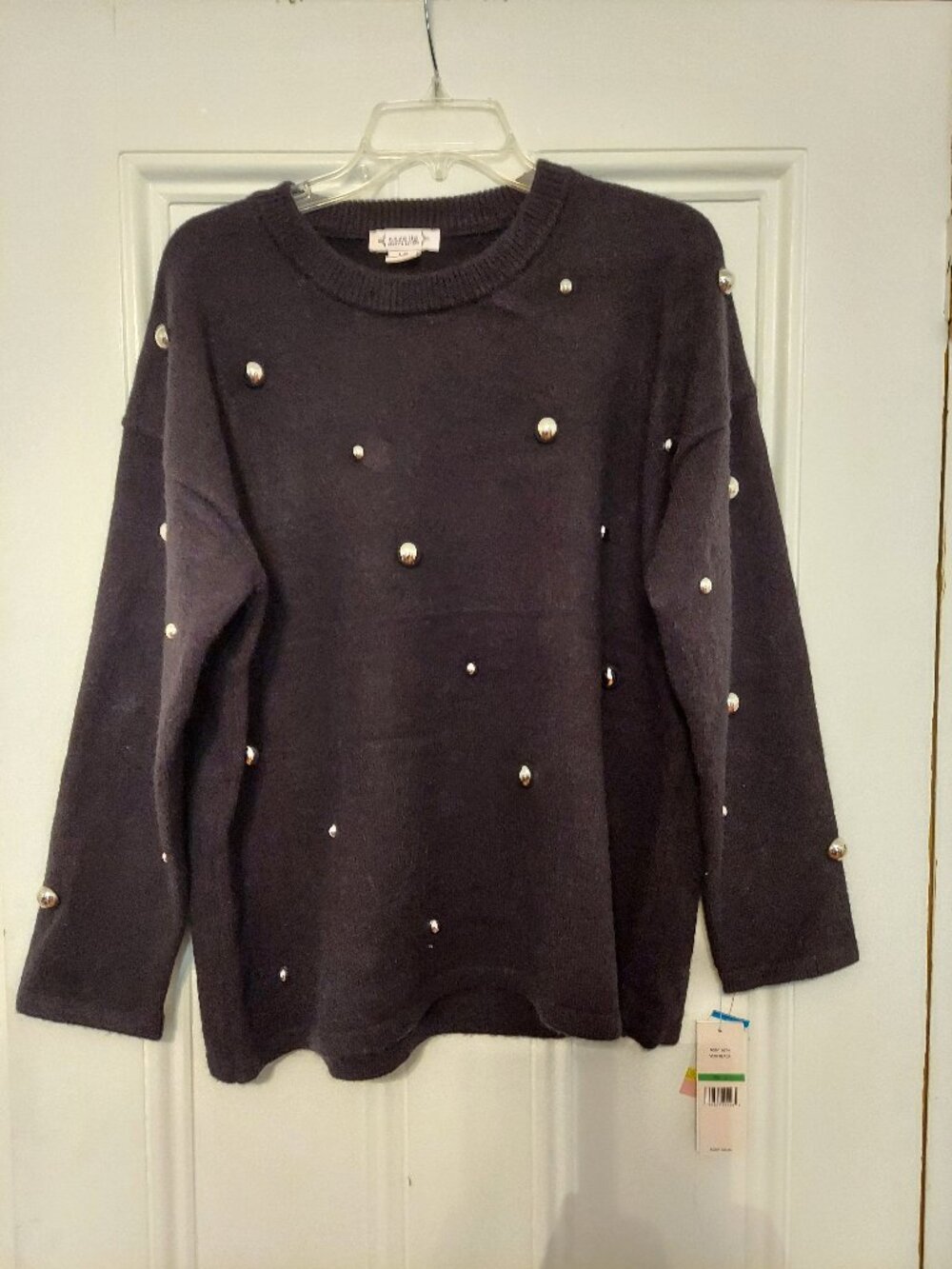 NWT Nanette Lepore Black Long Sleeve Sweater w/ Silver Tone Studs size L